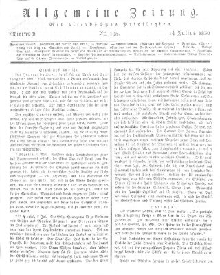 Allgemeine Zeitung Mittwoch 14. Juli 1830