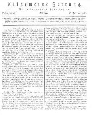 Allgemeine Zeitung Donnerstag 15. Juli 1830