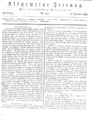 Allgemeine Zeitung Dienstag 20. Juli 1830