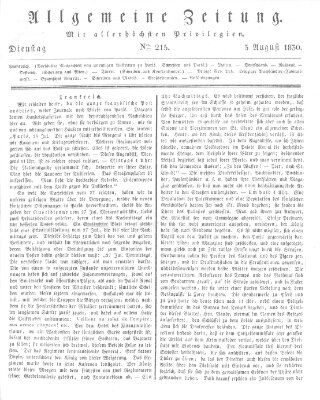 Allgemeine Zeitung Dienstag 3. August 1830