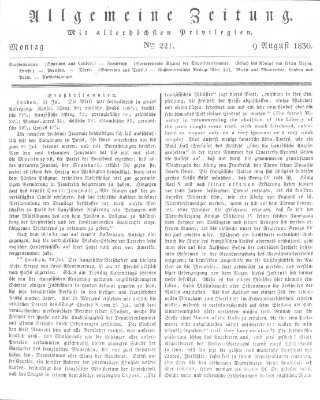 Allgemeine Zeitung Montag 9. August 1830