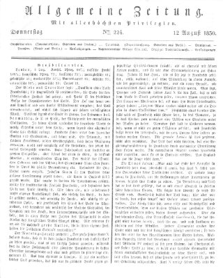 Allgemeine Zeitung Donnerstag 12. August 1830