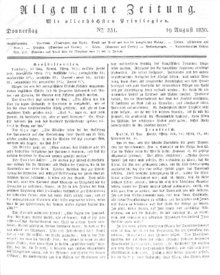 Allgemeine Zeitung Donnerstag 19. August 1830