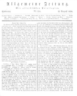 Allgemeine Zeitung Sonntag 22. August 1830