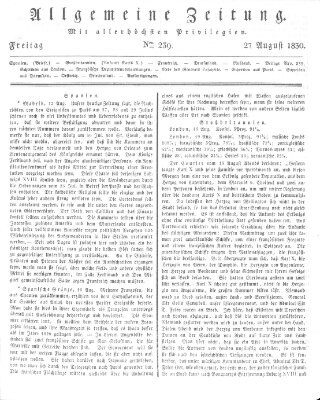 Allgemeine Zeitung Freitag 27. August 1830