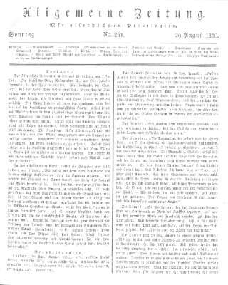 Allgemeine Zeitung Sonntag 29. August 1830