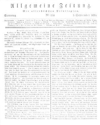 Allgemeine Zeitung Sonntag 5. September 1830