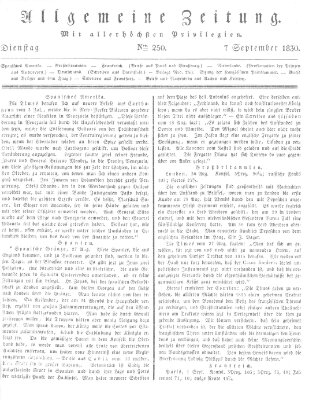 Allgemeine Zeitung Dienstag 7. September 1830