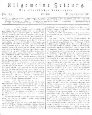 Allgemeine Zeitung Freitag 17. September 1830