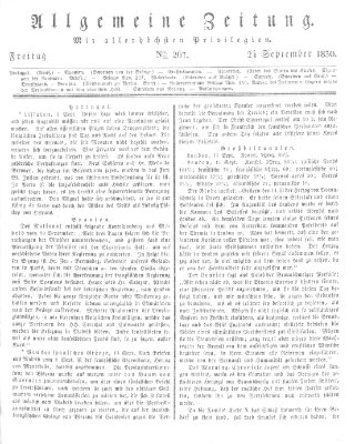 Allgemeine Zeitung Freitag 24. September 1830