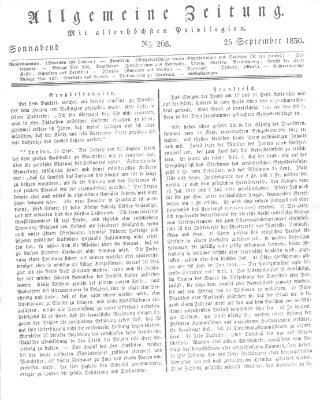 Allgemeine Zeitung Samstag 25. September 1830