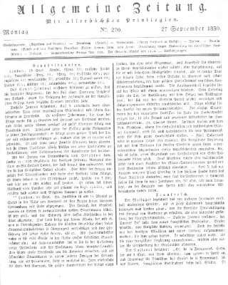 Allgemeine Zeitung Montag 27. September 1830