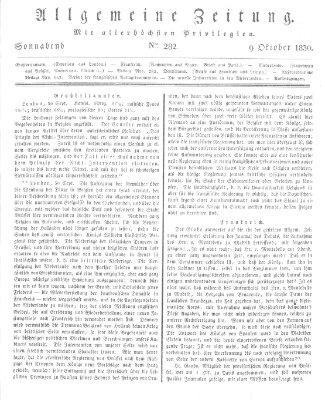 Allgemeine Zeitung Samstag 9. Oktober 1830