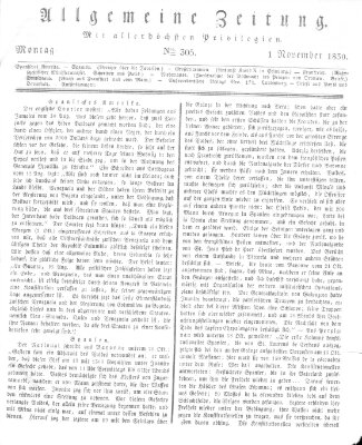 Allgemeine Zeitung Montag 1. November 1830