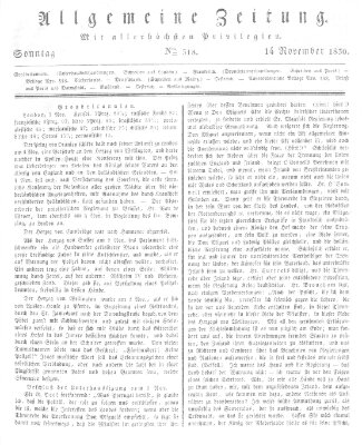 Allgemeine Zeitung Sonntag 14. November 1830