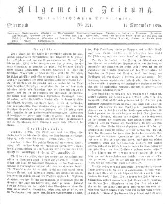 Allgemeine Zeitung Mittwoch 17. November 1830