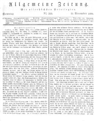 Allgemeine Zeitung Sonntag 21. November 1830