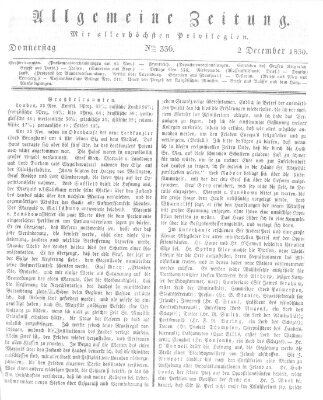 Allgemeine Zeitung Donnerstag 2. Dezember 1830