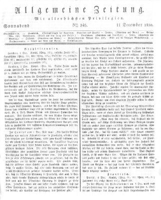 Allgemeine Zeitung Samstag 11. Dezember 1830