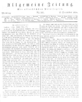 Allgemeine Zeitung Montag 13. Dezember 1830