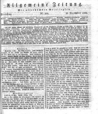 Allgemeine Zeitung Dienstag 21. Dezember 1830