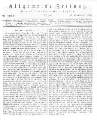 Allgemeine Zeitung Mittwoch 22. Dezember 1830