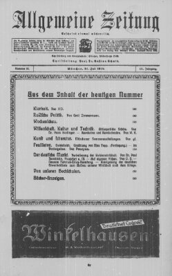 Allgemeine Zeitung Sonntag 21. Juli 1918