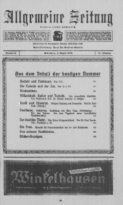 Allgemeine Zeitung Sonntag 4. August 1918