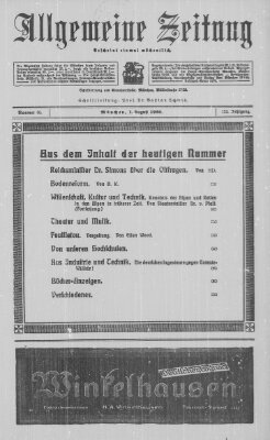Allgemeine Zeitung Sunday 1. August 1920