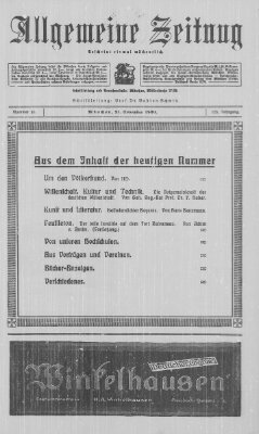 Allgemeine Zeitung Sonntag 21. November 1920