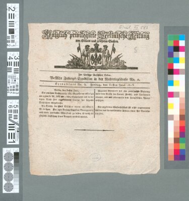 Königlich privilegirte Berlinische Zeitung von Staats- und gelehrten Sachen. Extrablatt (Königlich privilegirte Berlinische Zeitung von Staats- und gelehrten Sachen) Freitag 30. Juni 1815