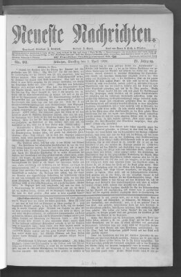 Neueste Nachrichten (Münchner neueste Nachrichten) Samstag 1. April 1876