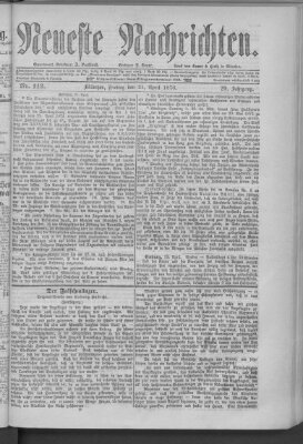 Neueste Nachrichten (Münchner neueste Nachrichten) Freitag 21. April 1876