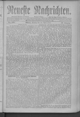 Neueste Nachrichten (Münchner neueste Nachrichten) Dienstag 25. April 1876