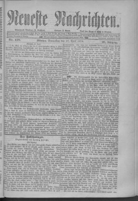 Neueste Nachrichten (Münchner neueste Nachrichten) Donnerstag 27. April 1876