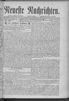 Neueste Nachrichten (Münchner neueste Nachrichten) Samstag 29. April 1876