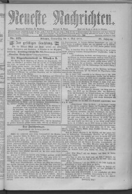 Neueste Nachrichten (Münchner neueste Nachrichten) Donnerstag 4. Mai 1876