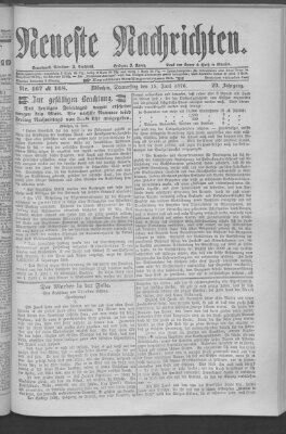 Neueste Nachrichten (Münchner neueste Nachrichten) Donnerstag 15. Juni 1876