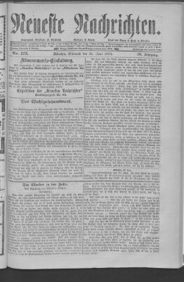 Neueste Nachrichten (Münchner neueste Nachrichten) Mittwoch 21. Juni 1876