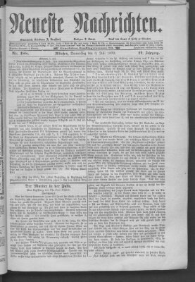 Neueste Nachrichten (Münchner neueste Nachrichten) Donnerstag 6. Juli 1876