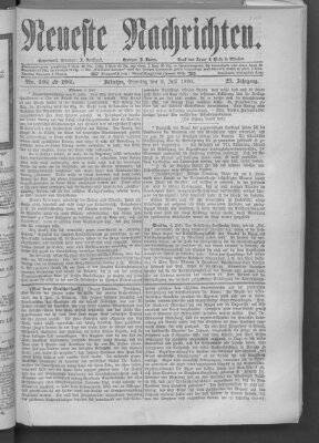 Neueste Nachrichten (Münchner neueste Nachrichten) Sonntag 9. Juli 1876