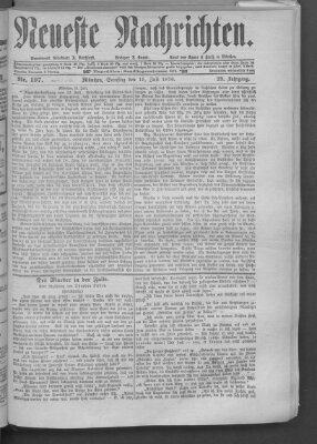 Neueste Nachrichten (Münchner neueste Nachrichten) Samstag 15. Juli 1876