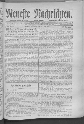 Neueste Nachrichten (Münchner neueste Nachrichten) Samstag 29. Juli 1876