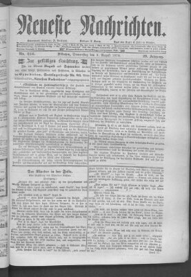 Neueste Nachrichten (Münchner neueste Nachrichten) Donnerstag 3. August 1876