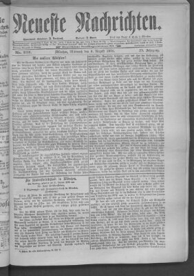 Neueste Nachrichten (Münchner neueste Nachrichten) Mittwoch 9. August 1876