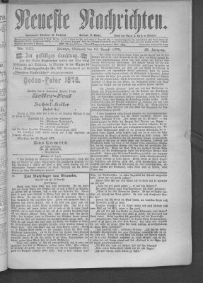 Neueste Nachrichten (Münchner neueste Nachrichten) Mittwoch 30. August 1876