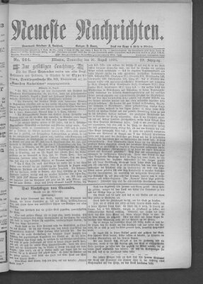 Neueste Nachrichten (Münchner neueste Nachrichten) Donnerstag 31. August 1876