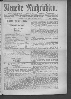 Neueste Nachrichten (Münchner neueste Nachrichten) Freitag 1. September 1876