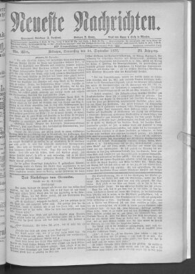 Neueste Nachrichten (Münchner neueste Nachrichten) Donnerstag 14. September 1876