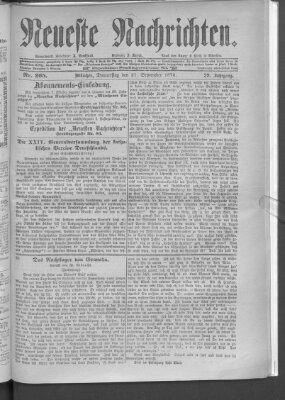 Neueste Nachrichten (Münchner neueste Nachrichten) Donnerstag 21. September 1876